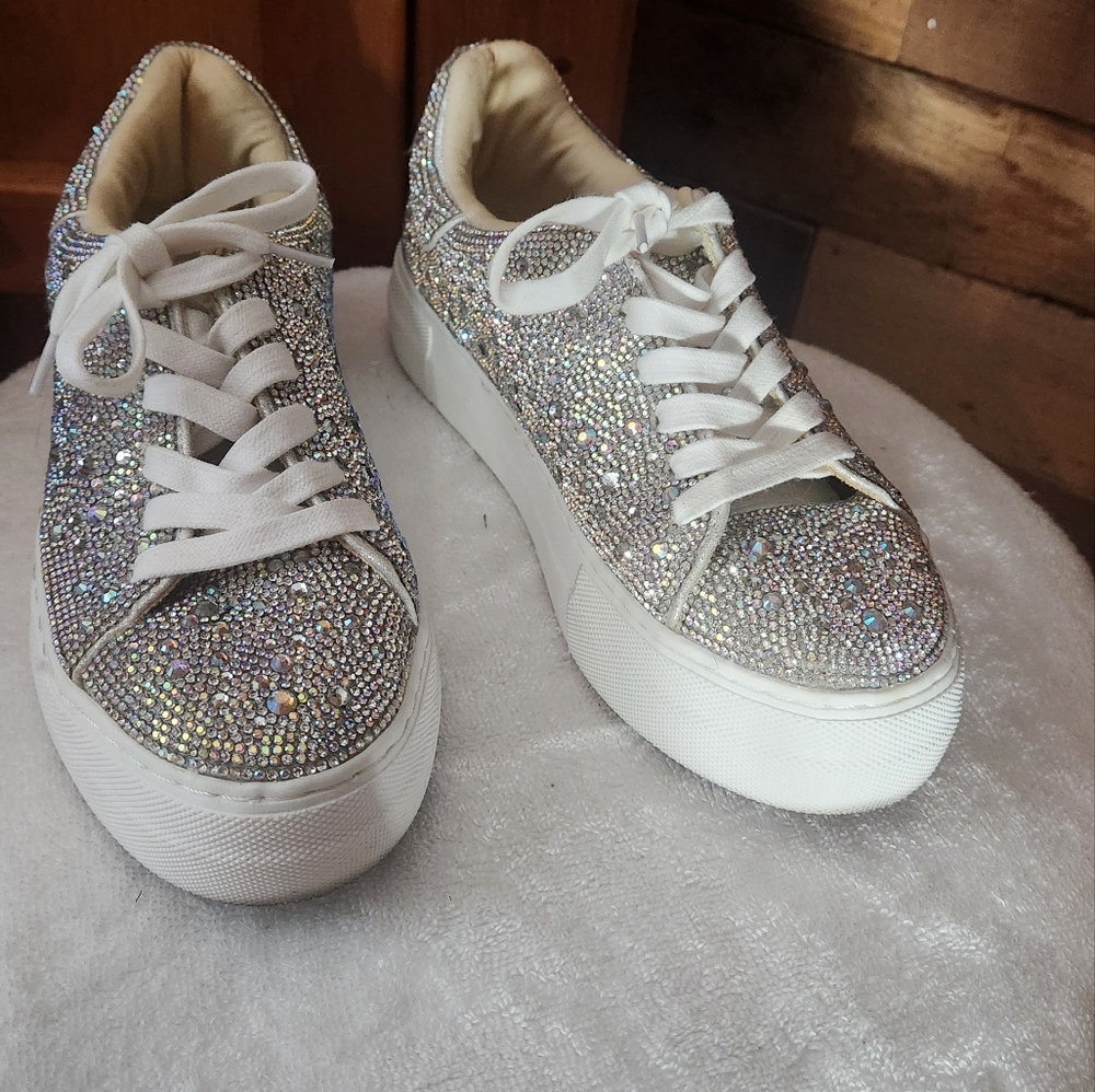 Betsy Johnson Gorgeous Rhinestone Sparkling Silver Womens Platform Whimsy Size 6 - Picture 9 of 16